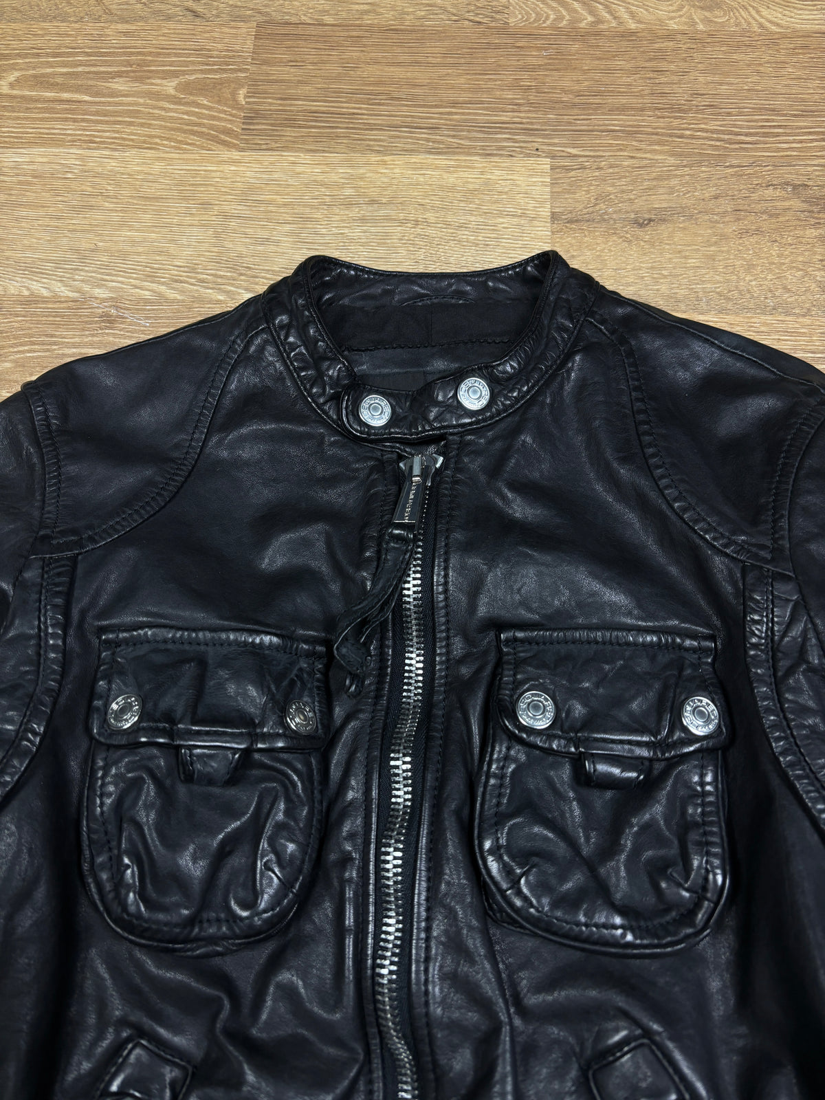 2000s Dsquared2 Cropped Black Leather Jacket